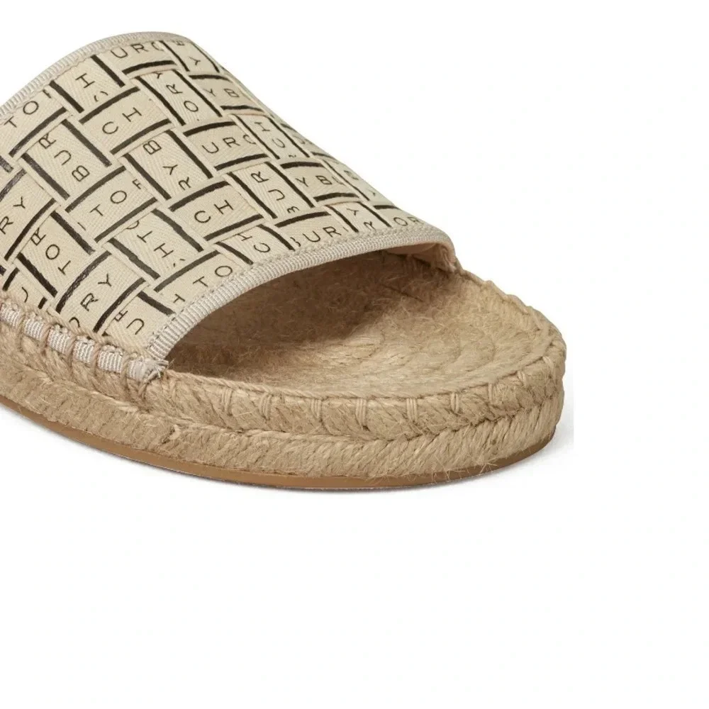 NIB Tory Burch Espadrille Slide in Cream and black Size: 10